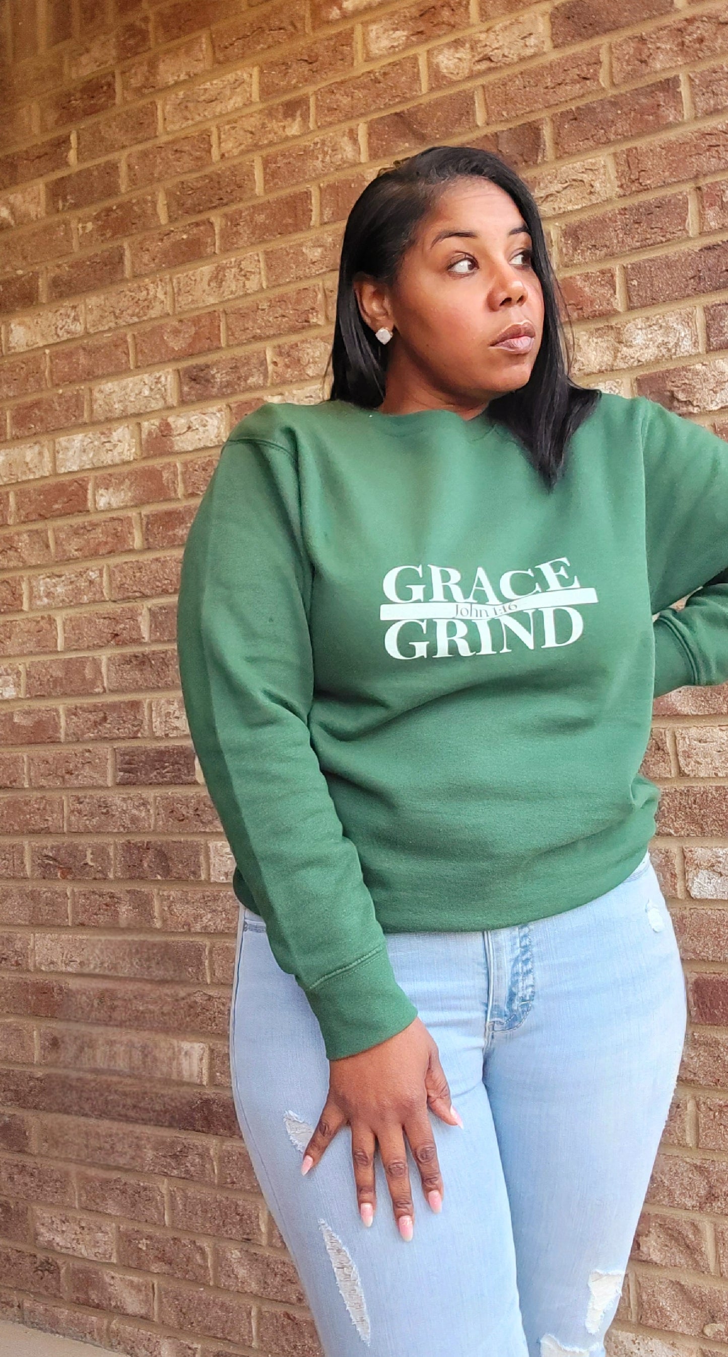 Grace Over Grind w/ Scripture Premium Sweatshirt-WHT