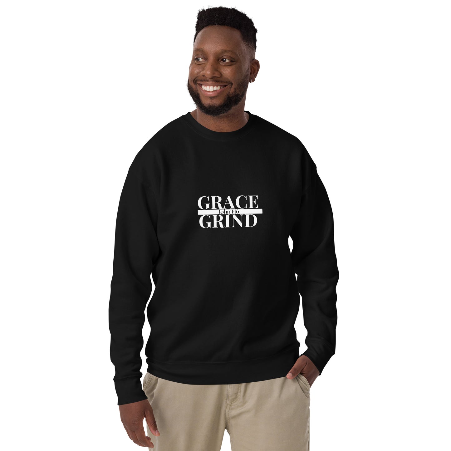 Grace Over Grind w/ Scripture Premium Sweatshirt-WHT