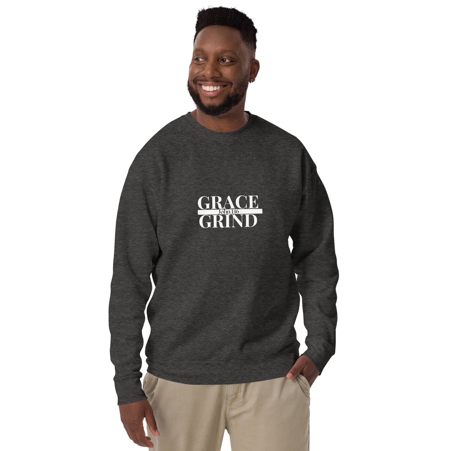 Grace Over Grind w/ Scripture Premium Sweatshirt-WHT