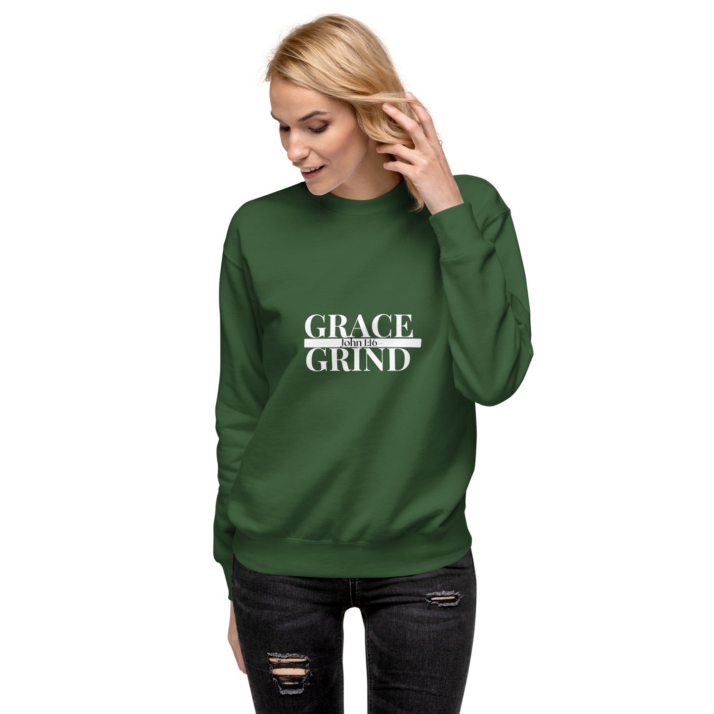 Grace Over Grind w/ Scripture Premium Sweatshirt-WHT