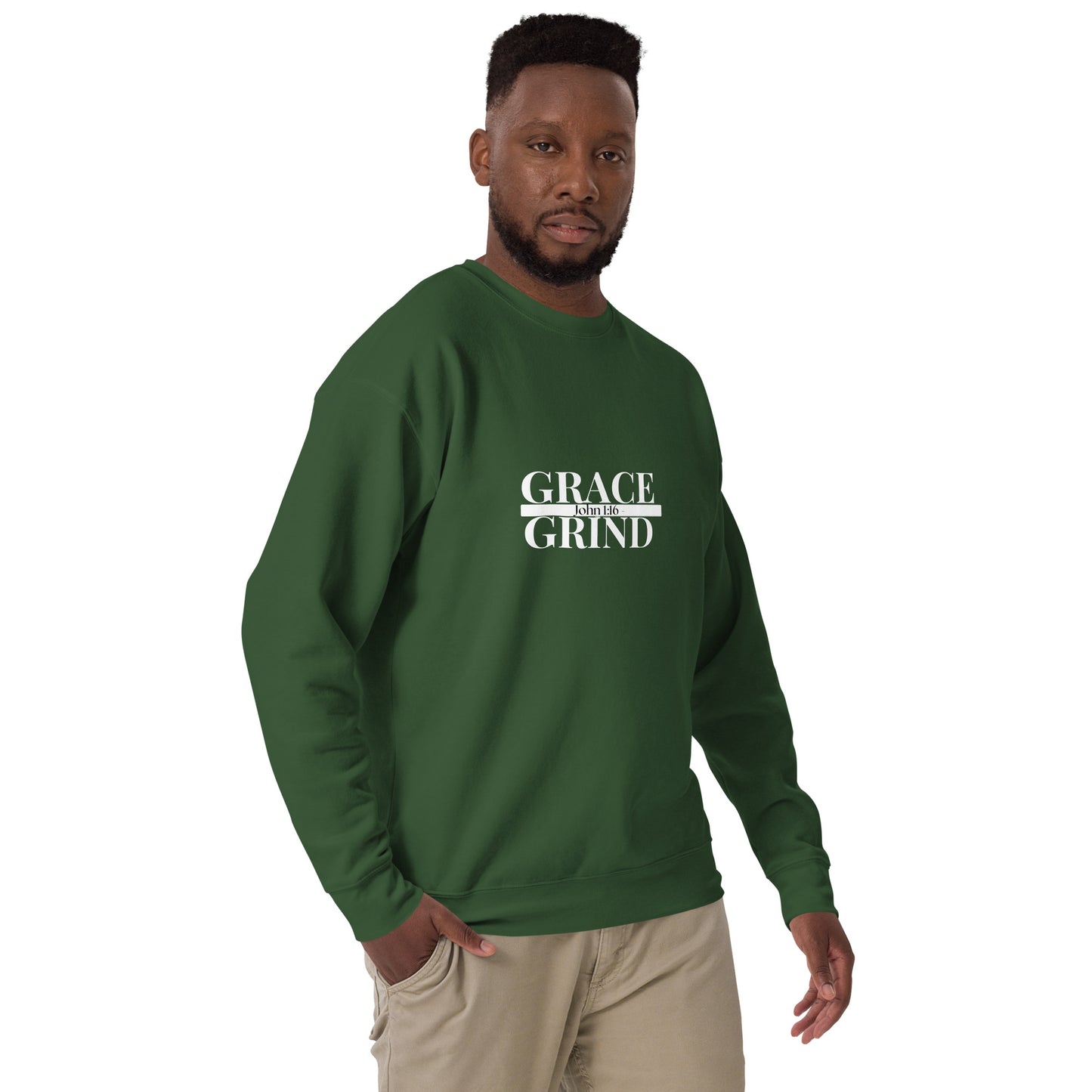 Grace Over Grind w/ Scripture Premium Sweatshirt-WHT