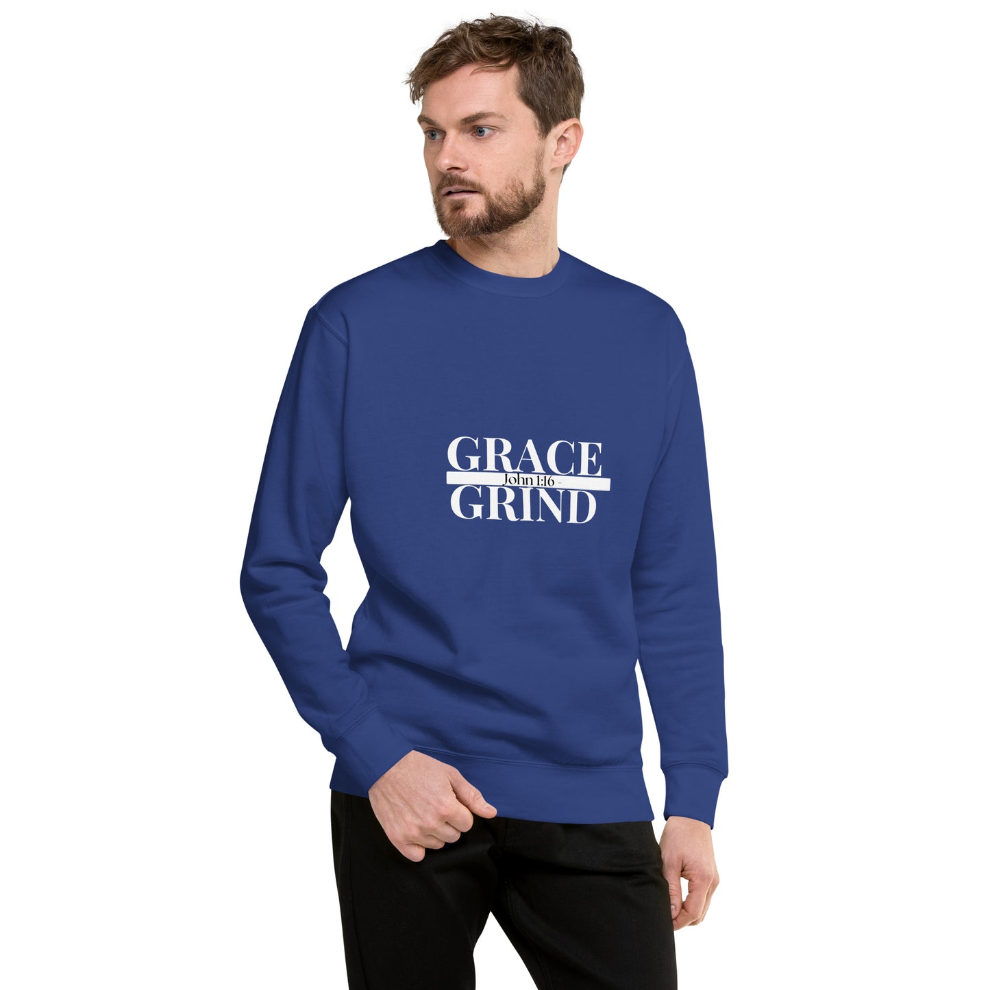 Grace Over Grind w/ Scripture Premium Sweatshirt-WHT